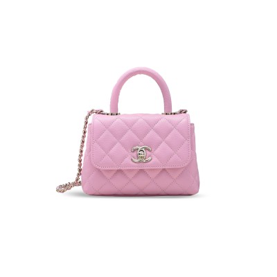 CHANEL MINI COCO HANDLE FLAP BAG CAVIAR & LIGHT GOLD METAL PINK AS4244 (14.5*11.5*5.5cm)